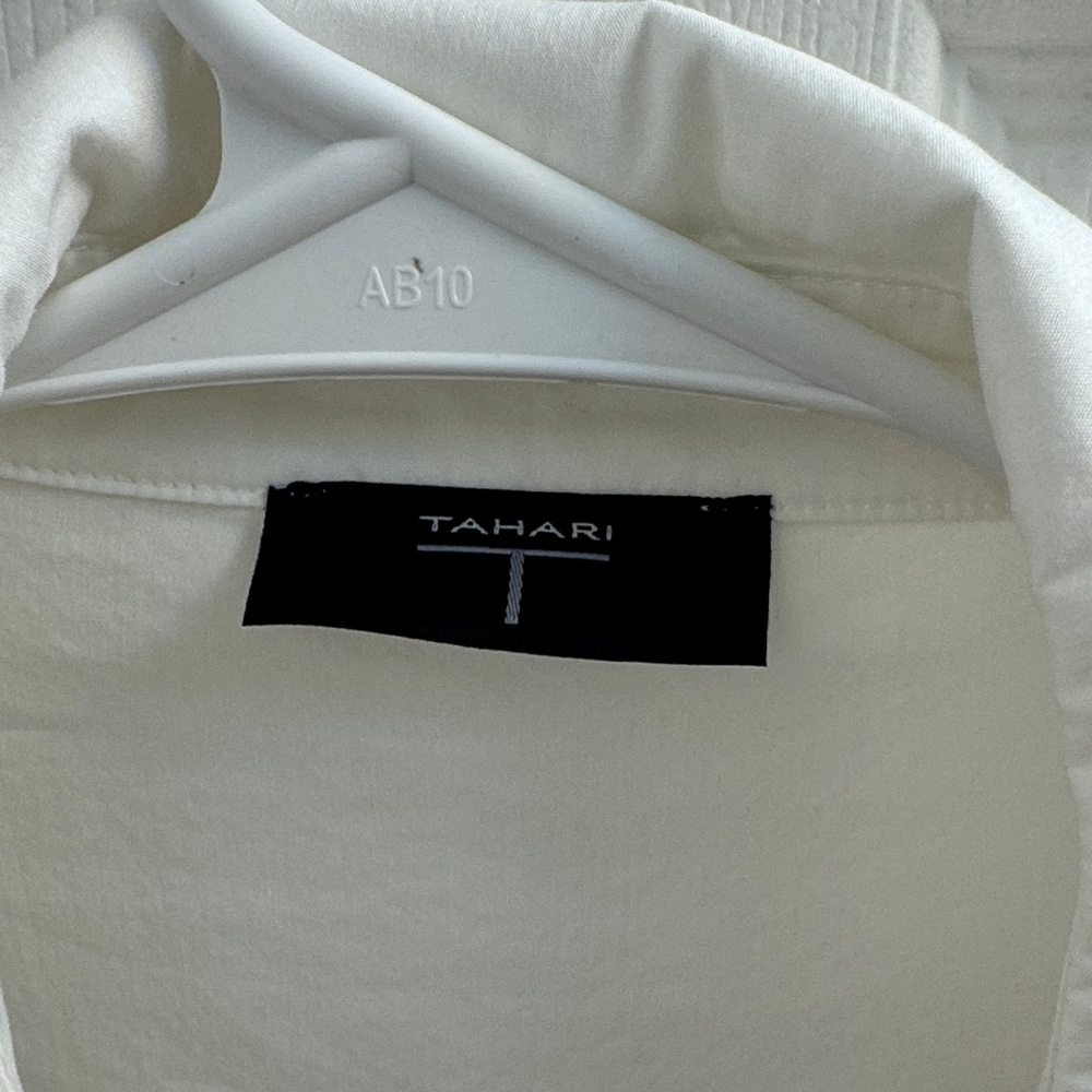 Tahari White Puff-Sleeve Wrap Top with Self-Tie Belt - Picture 2 of 3